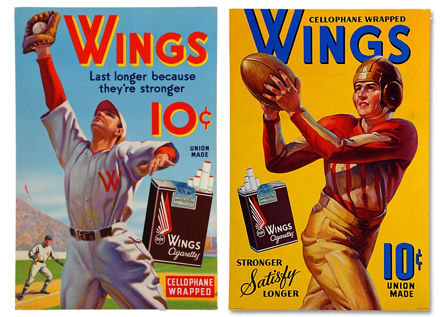 - Pair of 1930s Wings Cigarettes Cardboard Advertising Signs