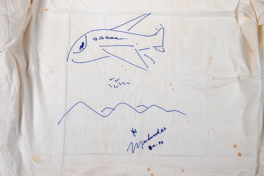 Muhammad Ali Signed Table Cloth with Original Drawing