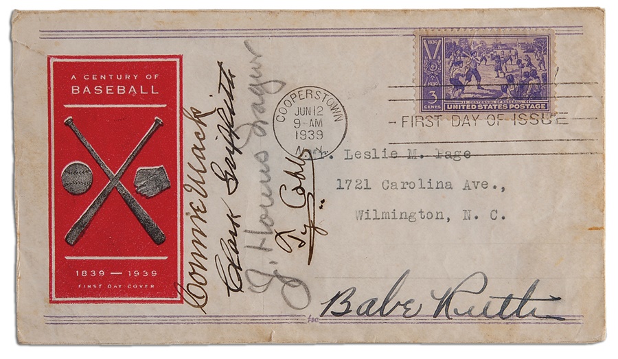Baseball Autographs - 1939 Hall of Fame First Day Cover Signed by Babe Ruth and Ty Cobb
