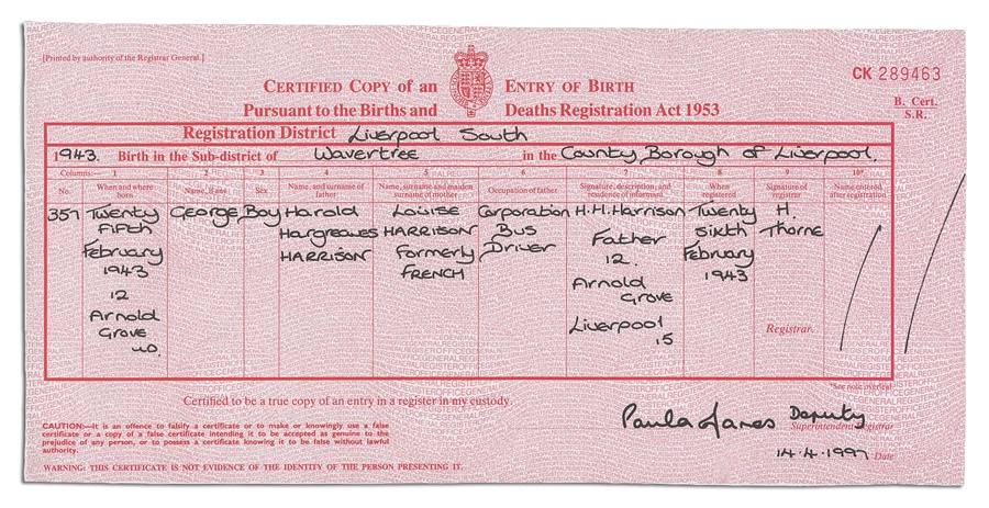 Rock 'n'  Roll - Beatles Authentic Birth Certificates (4)