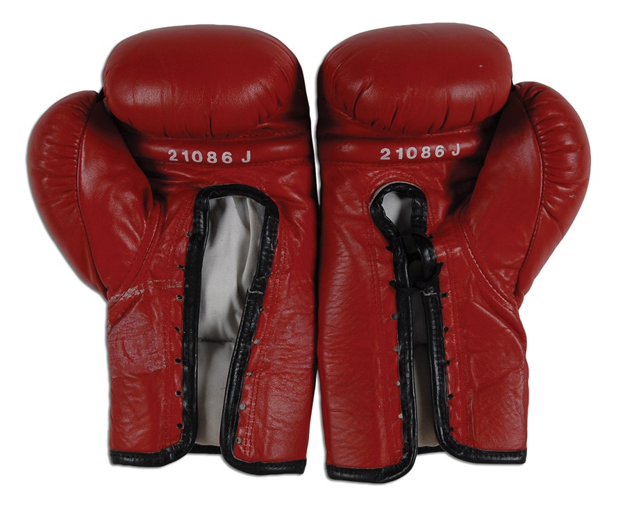 The Steve Lott Boxing Collection - Edwin Rosario Fight Gloves & Signed Bag Gloves - Brown Match