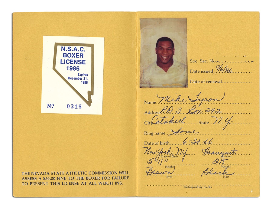 The Steve Lott Boxing Collection - Tyson's First Boxing License (NV)