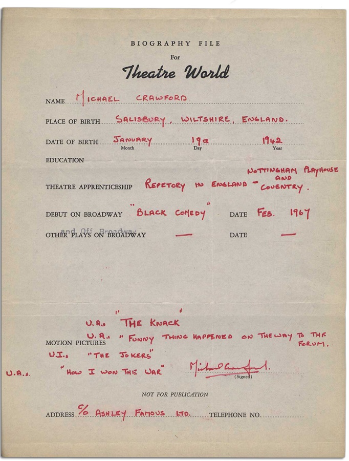 Theater World Biographies - Broadway Musicals Signed & Handwritten Questionnaires (21)