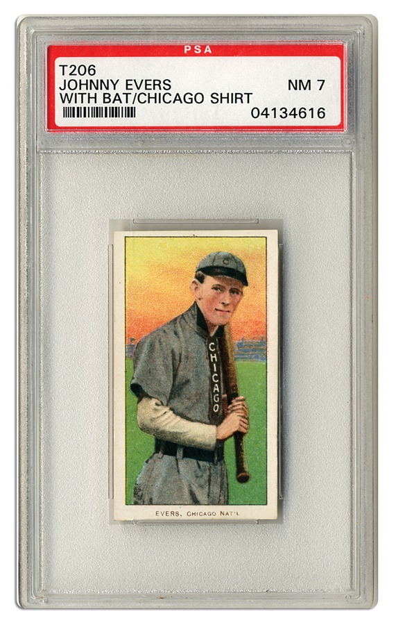 T-206 - Johnny Evers With Bat, Chicago Shirt (PSA NM 7)