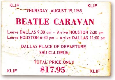 August 19, 1965 Beatle Caravan Ticket