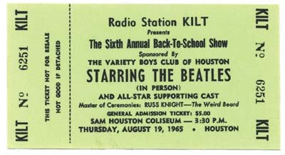 The Beatles - August 19, 1965 Ticket