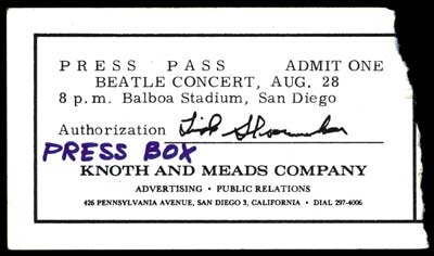 The Beatles - August 28, 1965 Press Pass