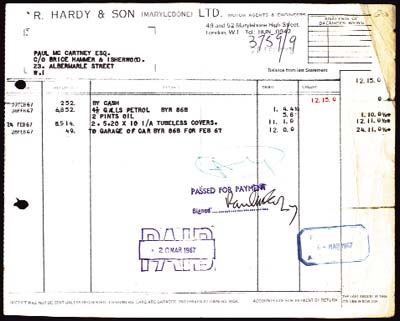 The Beatles - Paul McCartney Signed Petrol Bill