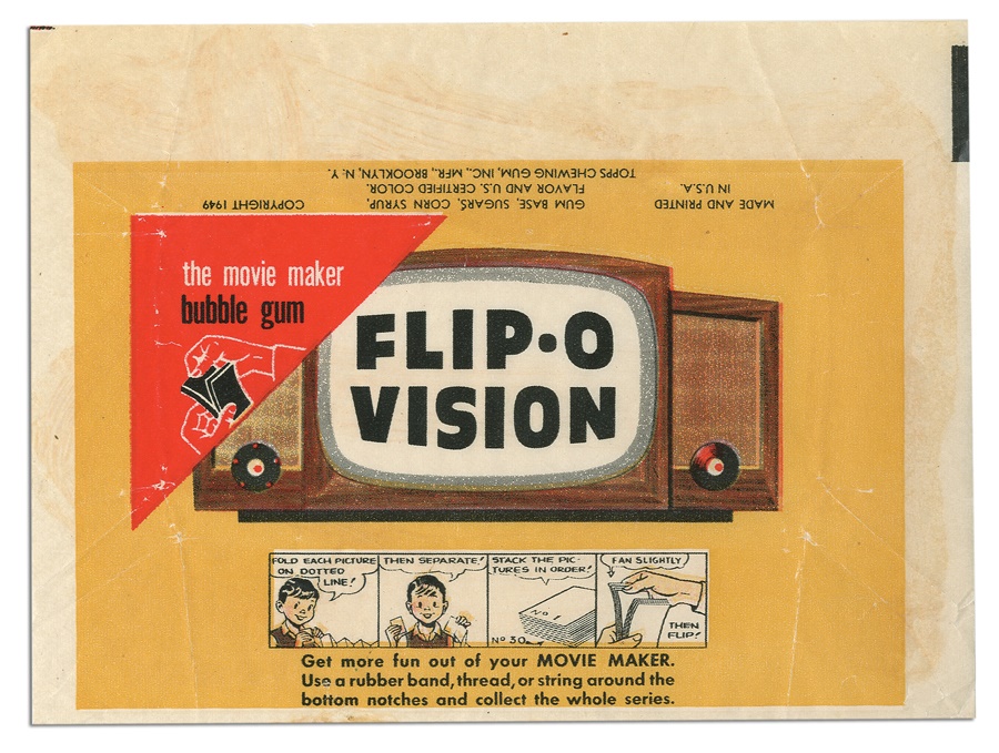 Sports and Non Sports Cards - 1949 Topps Flip-O Vision Wrapper, Advertising Display, Photo and Checklist