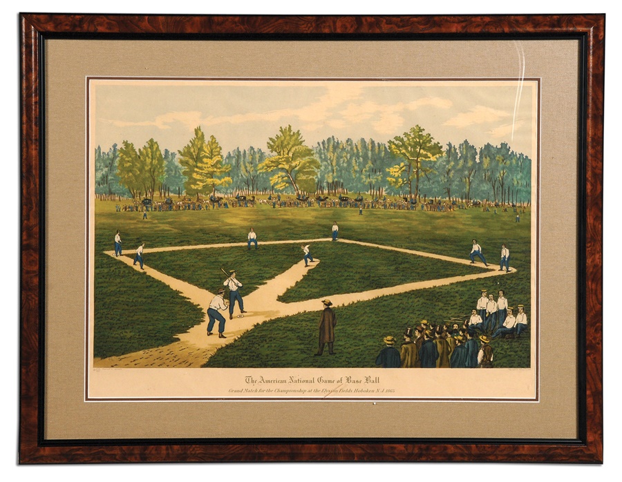 Baseball Memorabilia - 1865 American Game of Baseball Aquatint by Sidney Z. Lucas