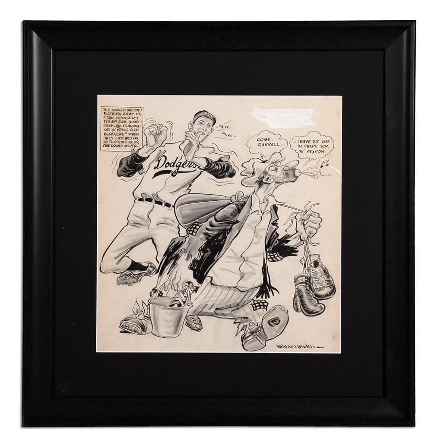 Sports Fine Art - Roudey Russ Meyer 1953 Brooklyn Bum Cartoon by Willard Mullin (ex-TSN)