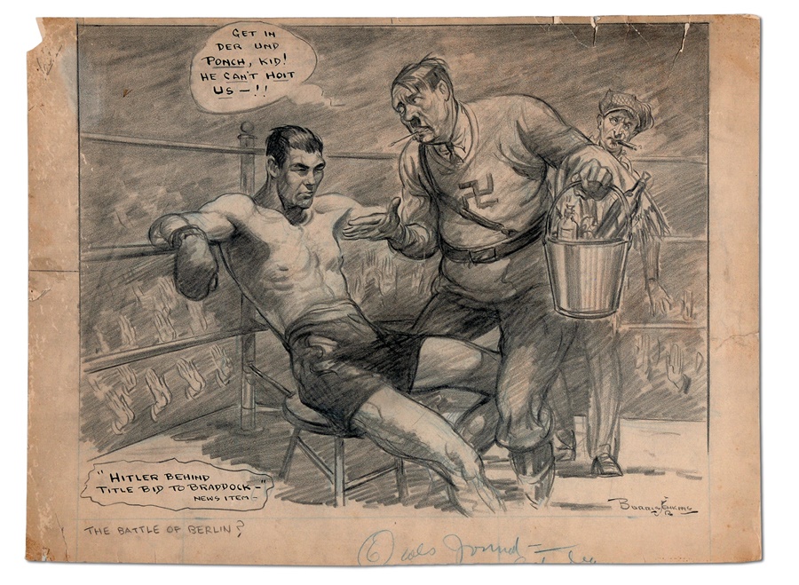 The Steve Lott Boxing Collection - Schmeling & Hitler Cartoon Art By Burris Jenkins