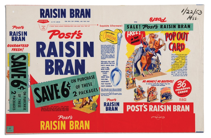 - 1953 Roy Rogers Post Cereal Box Proof Wrapper