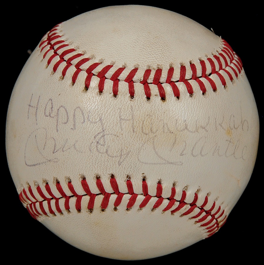 Jewish Baseball History - Mickey Mantle "Happy Hanukkah" Single-Signed Baseball