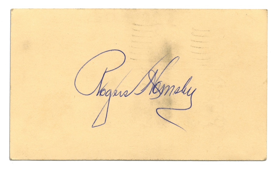 Baseball Autographs - Rogers Hornsby Signed Government Postcard