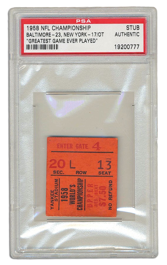 - 1958 "Greatest Game Ever Played" Ticket Stub