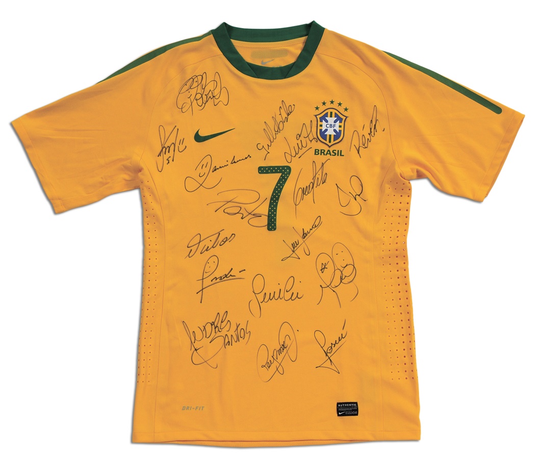 - 2010 Robinho Brazil Game Used Jersey Team Signed.