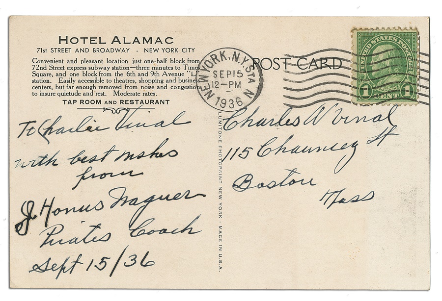Honus Wagner Autographed Postcard