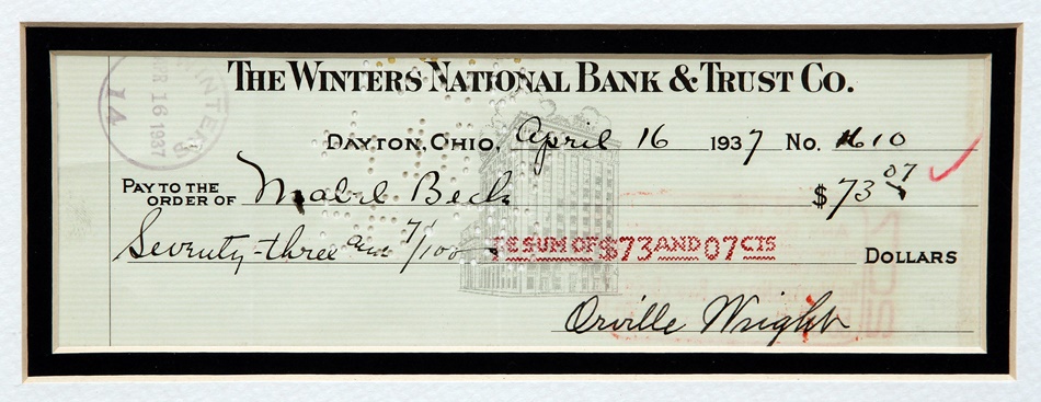 Rock And Pop Culture - 1937 Orville Wright Signed Bank Check