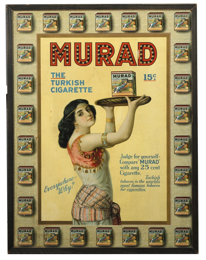Rock And Pop Culture - Large and Terrific Murad Cigarettes Advertising Sign