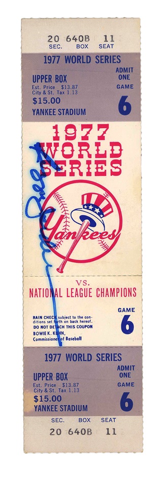 NY Yankees, Giants & Mets - Yankees 1977 World Series Game 6 Full Ticket Reggie Jackson 3 HR'S