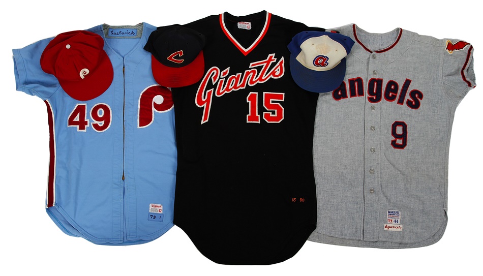 Baseball Equipment - Game-Worn Jersey and Hat Collection With 1971 Los Angeles Angels Flannel(6)