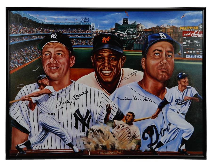 Baseball Autographs - Willie, Mickey and The Duke Signed Poster