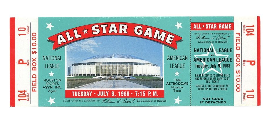Baseball Memorabilia - 1968 All Star Game Full Ticket