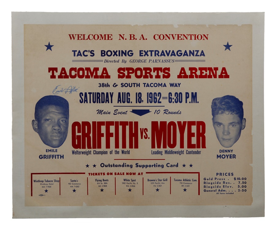 Muhammad Ali & Boxing - 1962 Emile Griffith vs. Denny Moyer On-Site Fight Poster