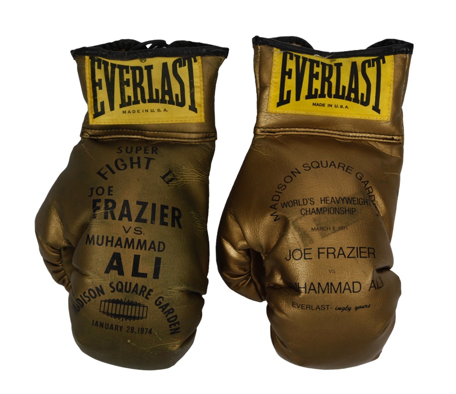 Muhammad Ali & Boxing - Muhammad Ali vs. Joe Frazier Gold Press Gloves From Fights I and II