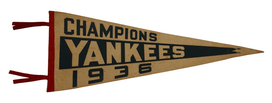 NY Yankees, Giants & Mets - Rare 1936 New York Yankees Championship Pennant