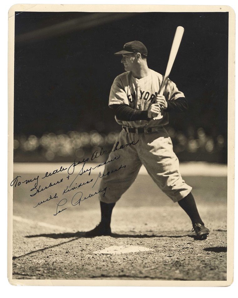 Exceptional Lou Gehrig Signed George Burke Photo