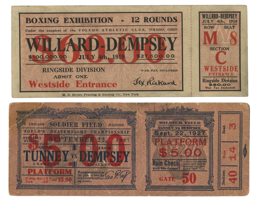Muhammad Ali & Boxing - Jack Dempsey Full Tickets Including the Long Count Fight vs. Gene Tunney