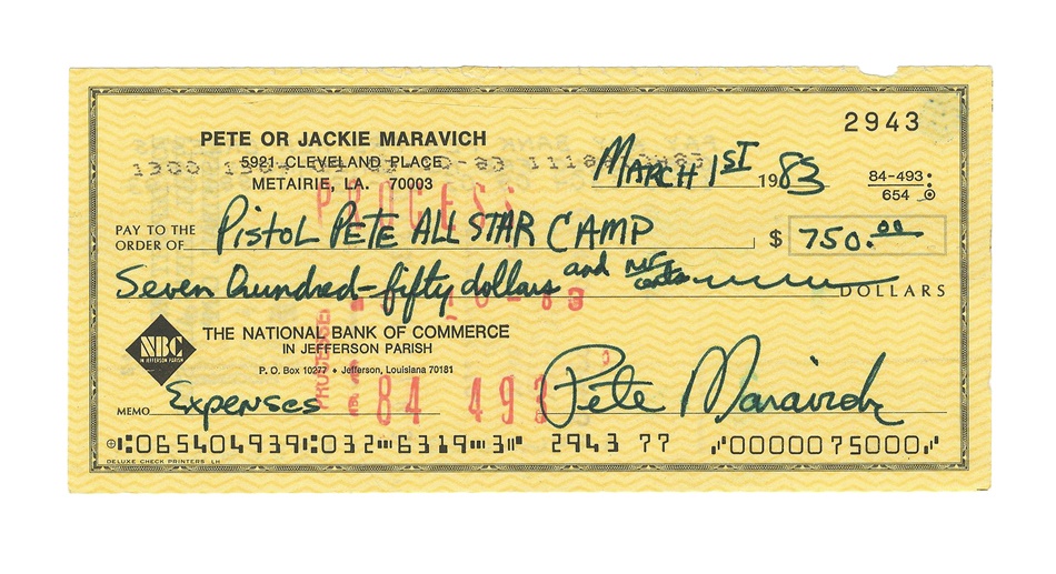 - Pistol Pete Maravich Signed Check