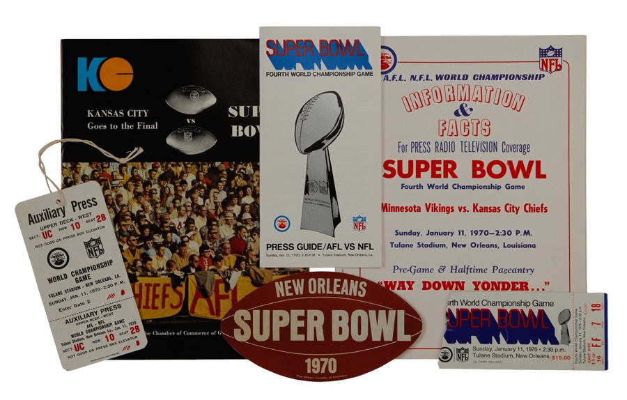 Super Bowl IV Collection with Press Kit, Ticket Stub and Unused Press Pass