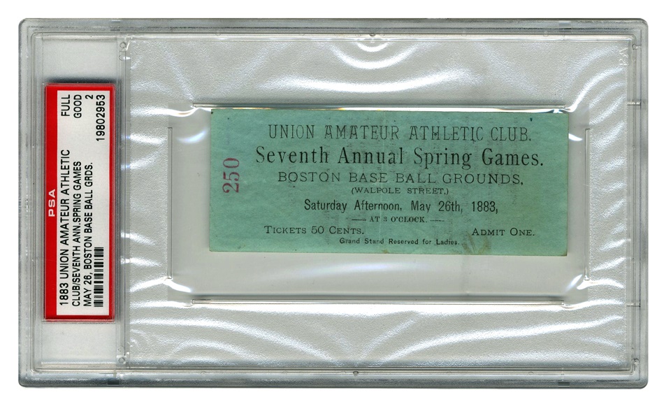 Baseball Memorabilia - 1883 Boston Baseball Grounds Ticket (PSA)