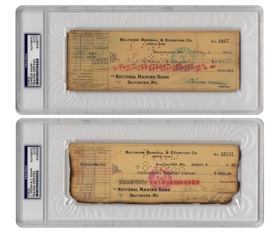 Baseball Autographs - 1940s Baltimore Orioles Payroll Checks (57)
