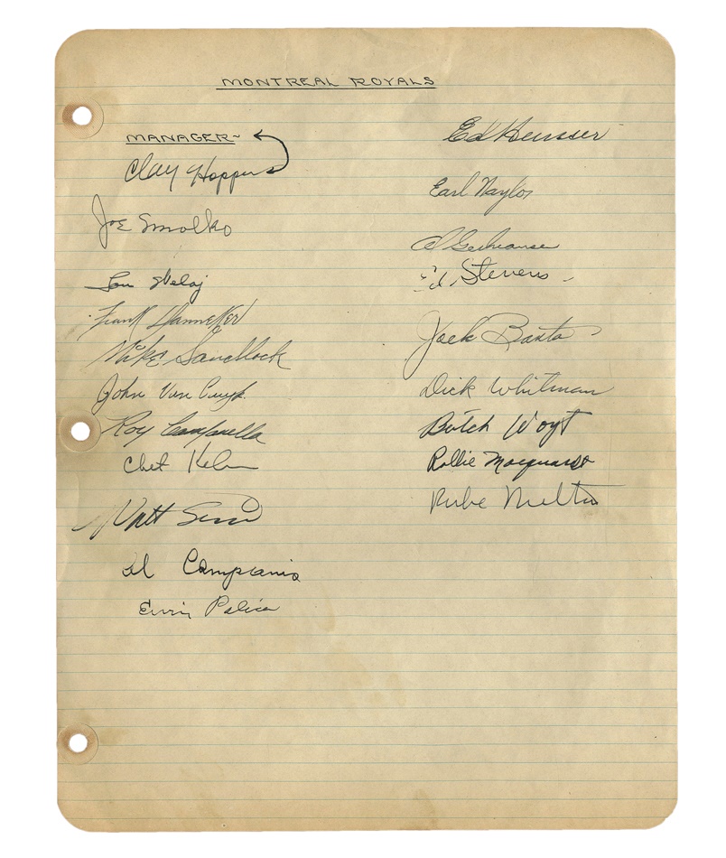 Baseball Autographs - 1947 Montreal Royals Team Sheet with Roy Campanella