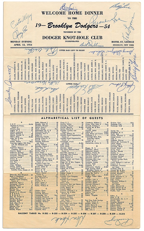 - Brooklyn Dodgers Signed Dinner Programs (3)