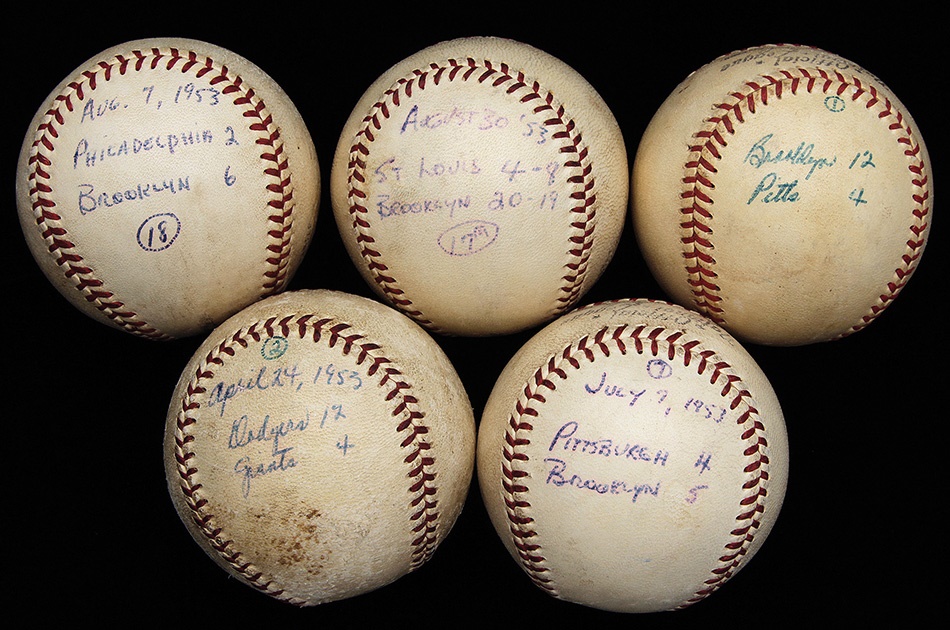The Carl Erskine Collection - Five 1953 Carl Erskine Brooklyn Dodgers Last Out Baseballs