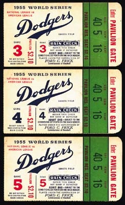 - 1955 Ebbets Field World Series Ticket Stubs (3)