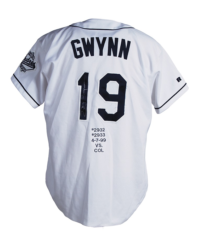 - Tony Gwynn Game Used Padres Jersey Worn 4/7/99 for Hits #2932 and #2933