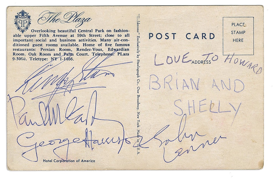 Rock 'n'  Roll - The Beatles Fully Signed 1964 Plaza Hotel Postcard