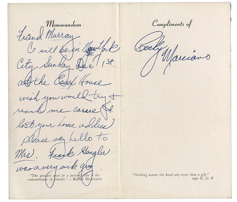 - Rocky Marciano Handwritten Letter