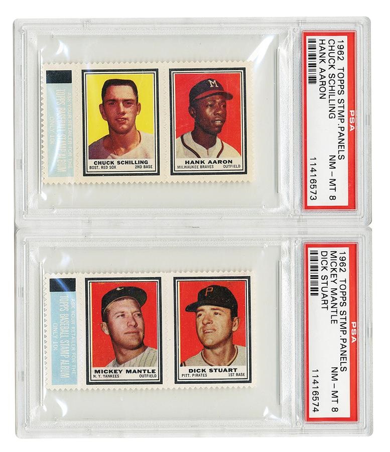 Sports and Non Sports Cards - 1962 Topps Stamp Panels Mickey Mantle and Hank Aaron PSA 8 NM-MT