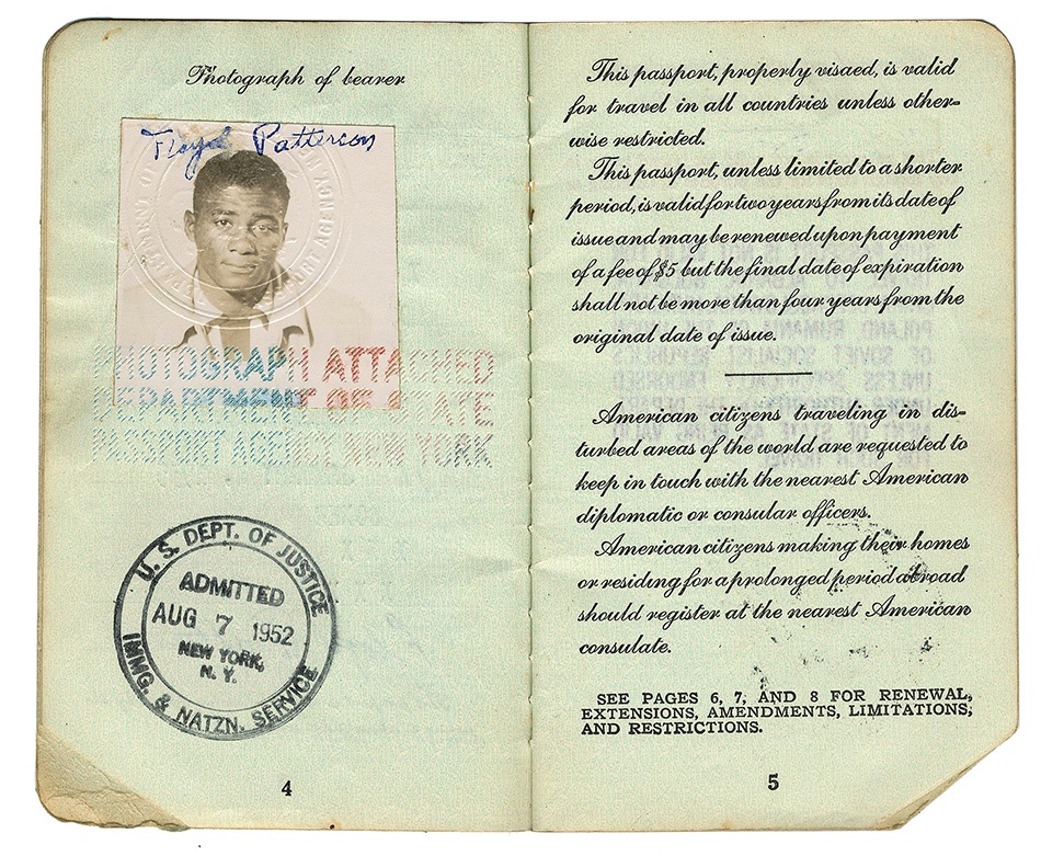 The Floyd Patterson Collection - 1952 Floyd Patterson Pasport Used For Helsinki Olympics
