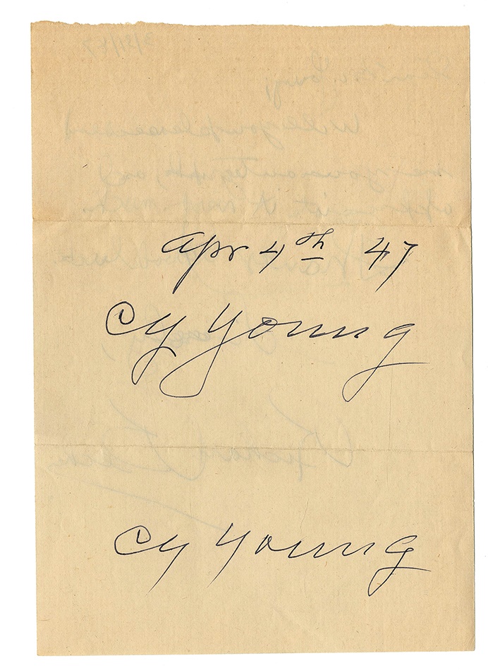 The Letter Writer Collection - Letter Sent to Cy Young With Two Huge Signatures Returned