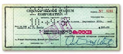 Eddie Palchak Collection - Five Arthur Wirtz Signed Chicago Blackhawks Checks (D. 1983)