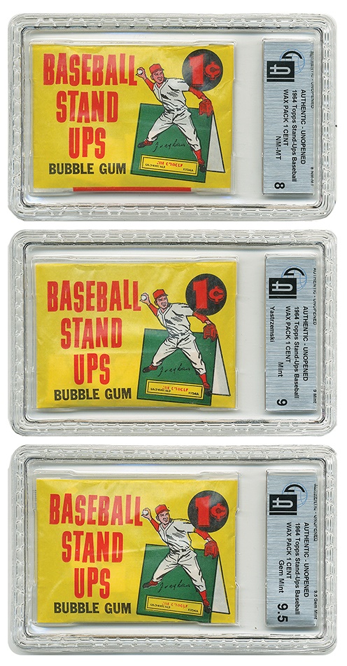 Sports and Non Sports Cards - 1964 Topps Stand Up Unopened Wax Packs Including Yastrzemski Showing