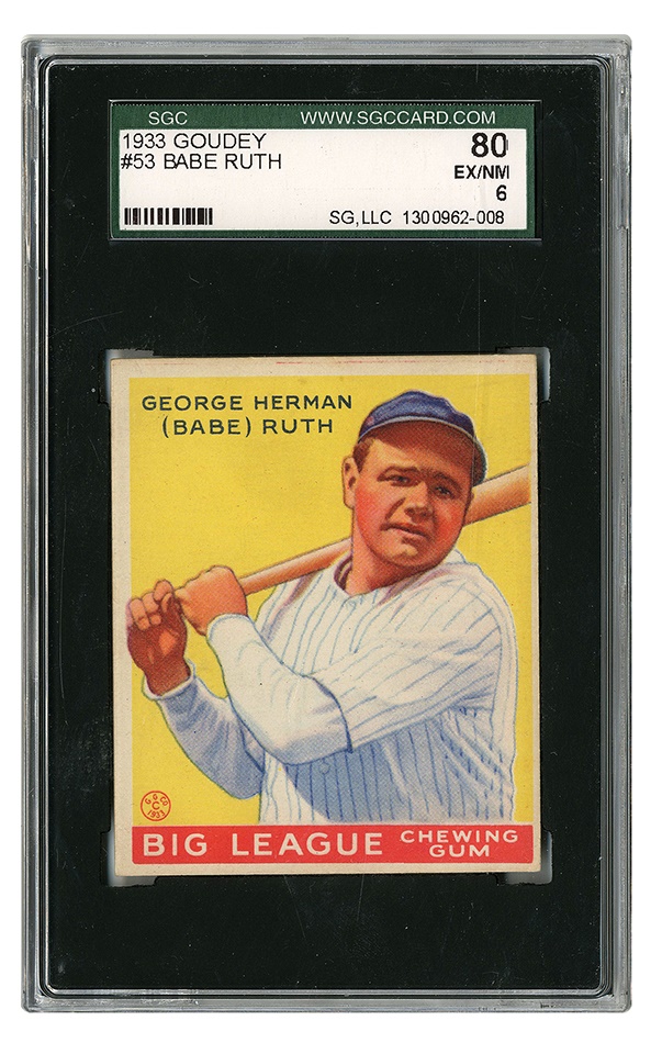 The Paul Welsch Goudey Collection - 1933 Goudey Babe Ruth #53 SGC 80 EX-MT 6